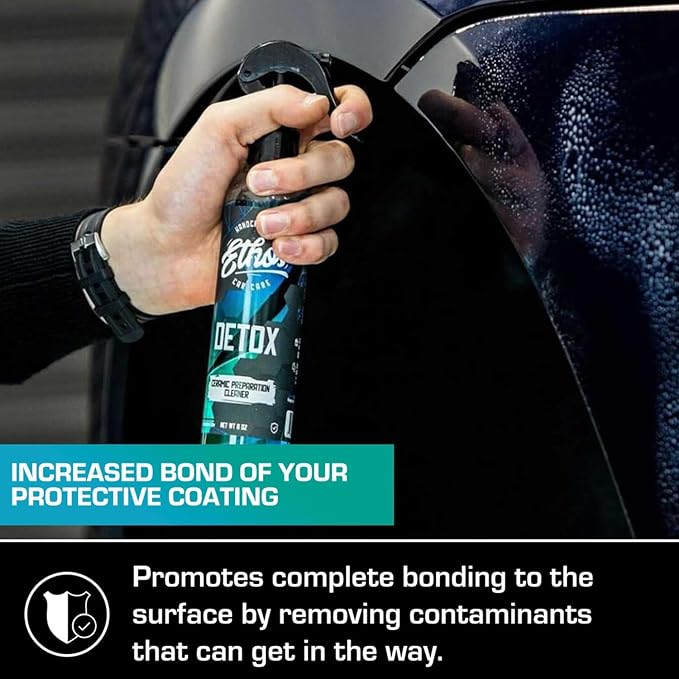 Ethos DETOX - Ceramic Coating Prep Spray, Panel Wipe, Glass Cleanser - Remove Your Old Ceramic Coating, Wax, or Sealant - Multi-Purpose Formula - Leaves Nothing But the Shine (16 OZ - 2PK)