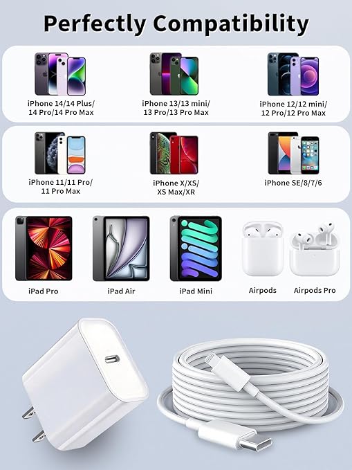 iPhone Fast Charger, 10FT 20W[Apple MFi Certified] USB Type C Fast Charging Block Power Delivery iPhone Lightning Charger with 10ft Lightning Cable for iPhone 14 13 Pro Max 12 11 Xs Max 8 Plus,AirPods