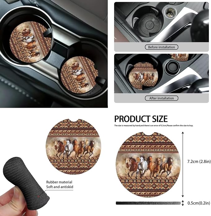 Tribal Horse Car Seat Covers Full Set 12 Pcs Car Steering Wheel Cover Center Console Cover Fashion Auto Seat Belt Covers Gear Lever Cover Fit for Most Cars, SUVs