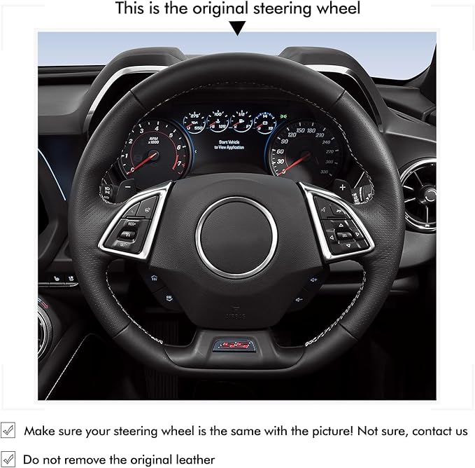 MEWANT for Camaro Steering Wheel Cover 2016-2024 Hand-Stitched for Chevy Camaro Car Steering Wheel Wrap