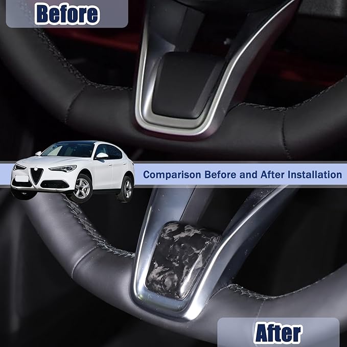 Carbon Fiber Central Steering Wheel Trim Strip Compatible with Alfa Romeo Giulia Stelvio Tonale 2020 2021 Steering Wheel Bottom Decoration Panel Cover Auto Accessories (Forged Pattern)