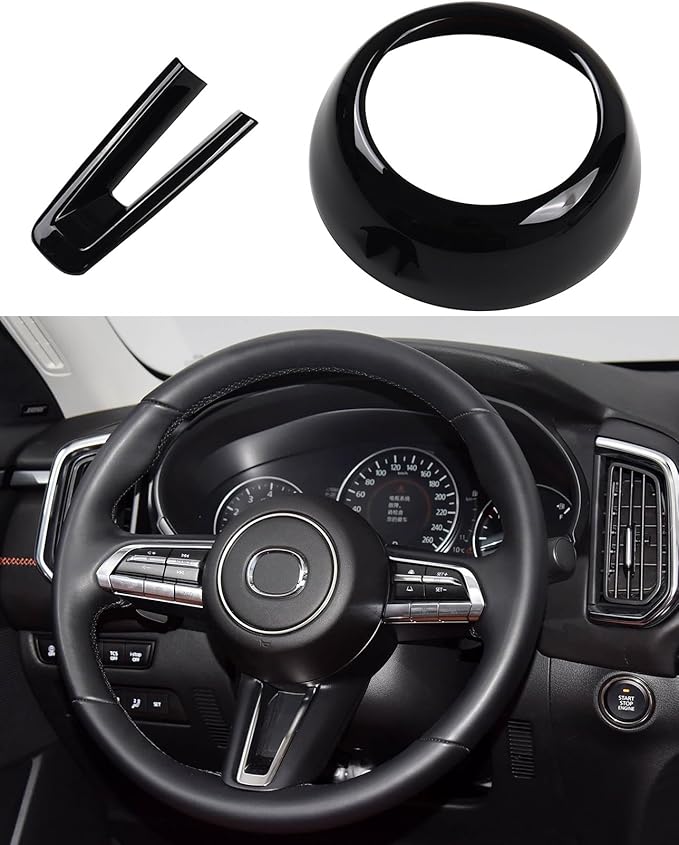 Steering Wheel Decoration Covers Trim Fit for Mazda CX50 Mazda 3 CX30 Accessories, Glossy Black Interior Sporty Accessories for Mazda CX-50 Hybrid 2023-2026 Mazda 3 CX-30 CX 30 2020-2025