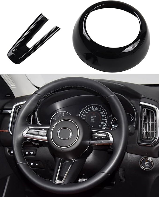 Steering Wheel Decoration Covers Trim Fit for Mazda CX50 Mazda 3 CX30 Accessories, Glossy Black Interior Sporty Accessories for Mazda CX-50 Hybrid 2023-2026 Mazda 3 CX-30 CX 30 2020-2025