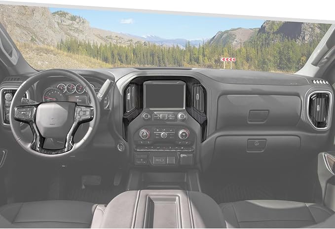Jimen Fit for Chevrolet Silverado 4 Door 2019-2021, 15PCS Black Wood Trim Kits - Center Console Navigation Panel, Dash Side Air Vent Cover, Inner Door Handle Bowl