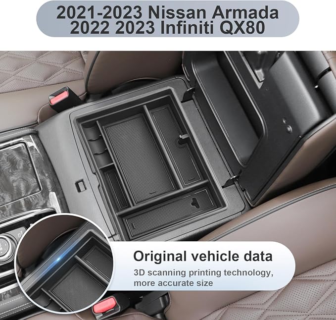 SKTU for 2021-2024 Nissan Armada/ 2022 2023 2024 Infiniti QX80 Center Console Organizer 2024 QX80/ 2024 Armada Console Tray 2023 2024 Armada Accessories (Front Driver's Row)