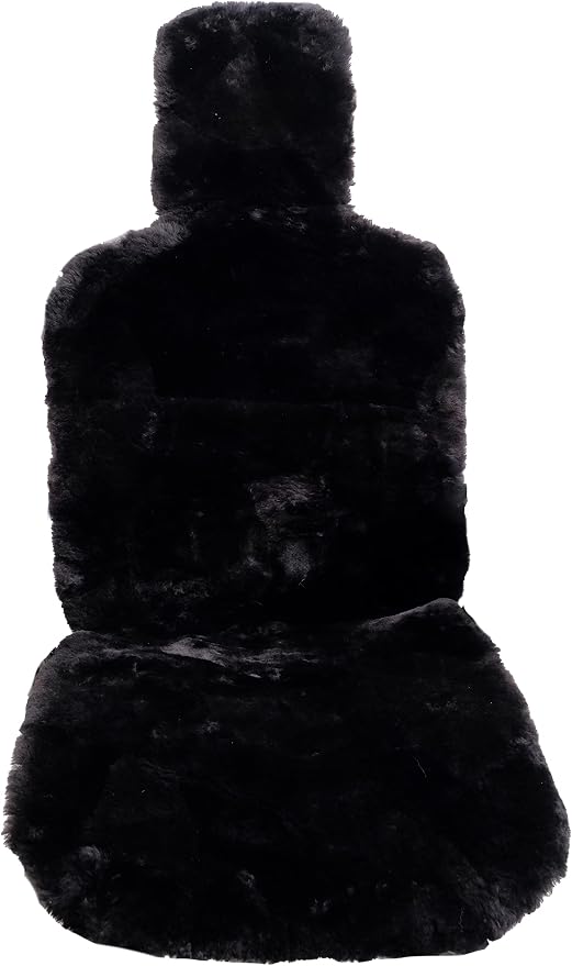 Natural Sheepskin Car Seat Covers for Women and Men | 100% Genuine Sheepskin Fur Seat Covers for Cars, Jeeps, SUVs with Elastic Straps and Non-Slip Suede Backing, 56 x 23”, 1 Pc (Black)