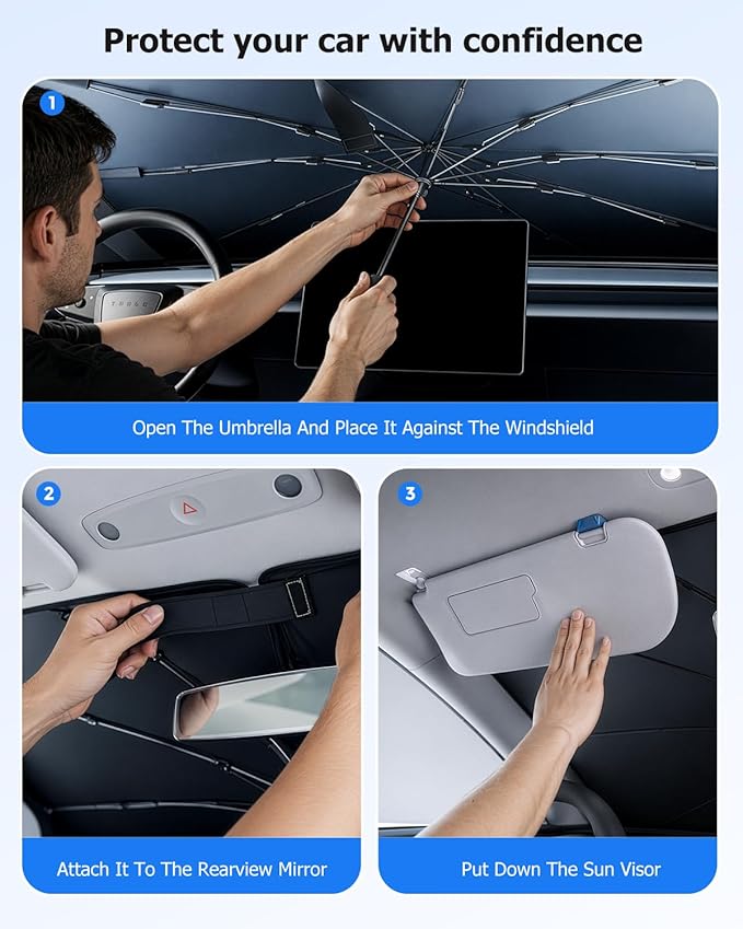 [2026 Upgrade] Weektic Windshield Sun Shade Umbrella, [Double Thickened Ice Crystal Coating] Sun & Heat Protection, Keep Vehicle Cool & Protect Interior, Zero Light Leakage Medium 57" L x 31" W