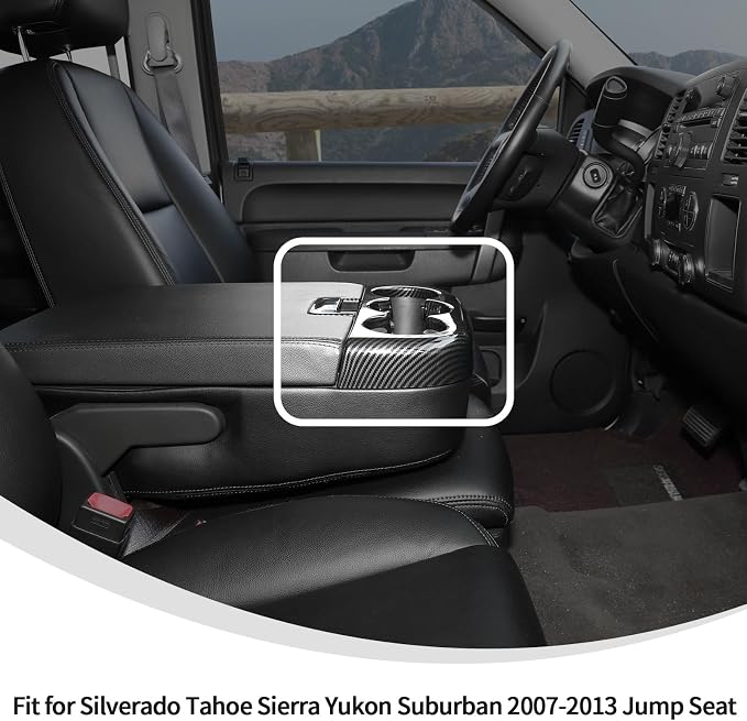 Linskip Center Console Cup Holder Cover Compatible with 2007-2013 Chevy Avalanche Silverado Suburban Tahoe & GMC Yukon/Sierra Jump Seat, Cup Holder Trim, Interior Accessories Carbon Fiber