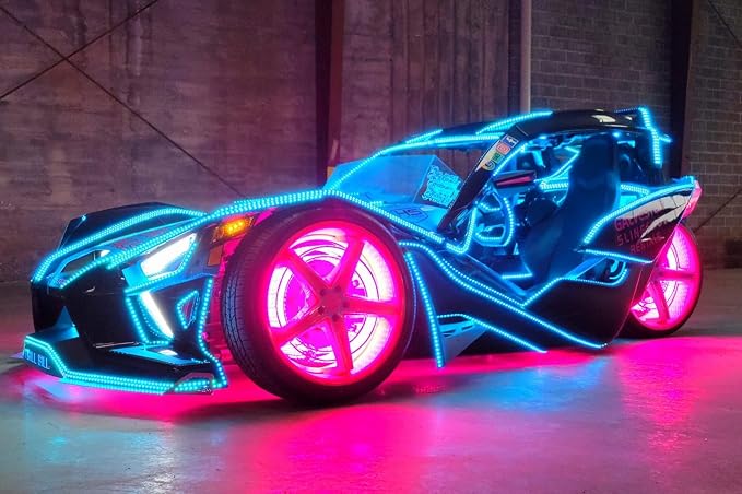 6PCS 5FT 1.14Meters 60" Triple Row RGB Dream Color Chasing LED Light Strips, Waterproof Underglow Kit with App & Remote Control, Compatible with Polaris Slingshot, Ryker, Trucks & SUV