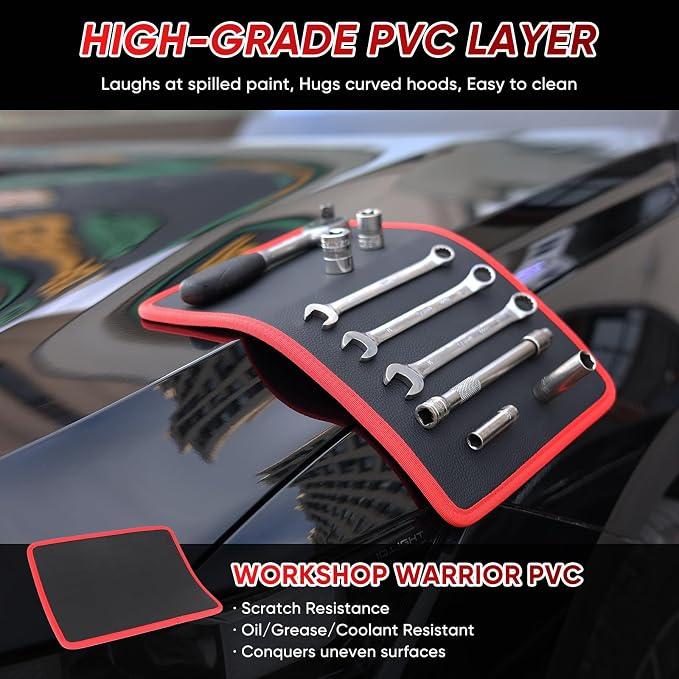 ‌Arcomin 3PC Flexible Magnetic Tool Mat & Tray Holder - Magnetic Tool Tray, Flexible Magnetic Mat, PVC & Non-Slip for Garage Workshop, Auto Repair Tools (12.8x9.8/12.6x4/6.3x5.3in)