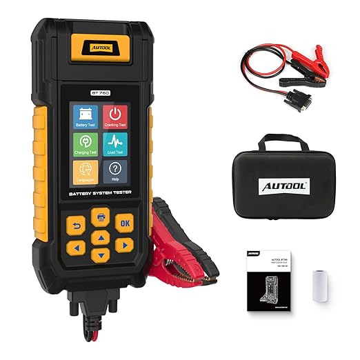 AUTOOL BT760 Automotive Battery Tester with Thermal Printer – 12V/24V Car & Motorcycle Battery Checker, Cranking & Charging Test, Reverse Polarity Protection, HD Color Display