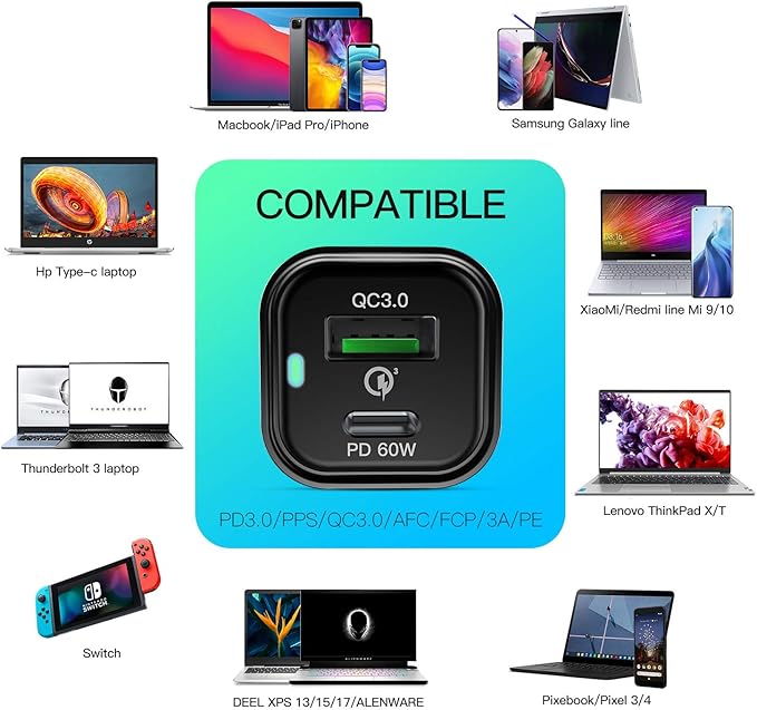 REXING JETSPEED Black 78W PowerDrive+ USB-C Car Charger, 2 Port QC3.0/PD3.0 for Dashcam/Android/iPhone/iPad/MacBook/Windows Fast Charge Dual Cigarette Lighter Adapter