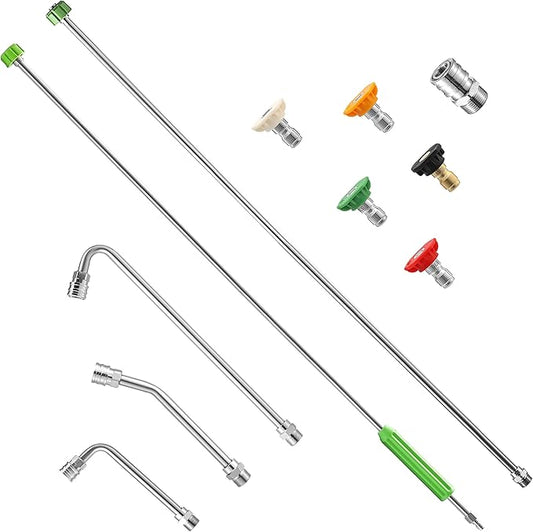 JOEJET Pressure Washer Extension Wand, 120” Power Washer Wand Extension with Molded Grip, Pressure Washer Accessories with 30°/90°/120° Curved Rods, 5 Nozzle Tips, 1/4” Quick Connect