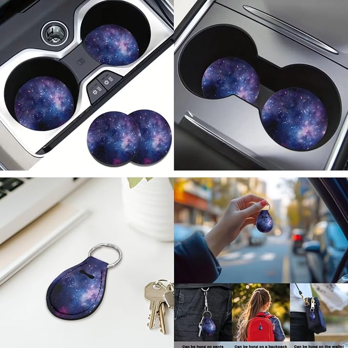 Purple Galaxy Car Seat Covers Set 12 Pcs with Steering Wheel Cover Seat Belt Cover Center Console Cover Keychain Holder Easy to Install Fit for Most Cars, SUVs