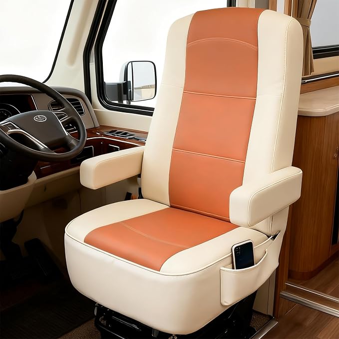 RV Captain Chair Seat Covers Motorhome Seat Covers for Class-A RV,Premium Nappa Leather,Pet-Friendly,Breathable & Comfortable Front Driver & Passenger Seat Covers with Armrest Covers,2 Pack
