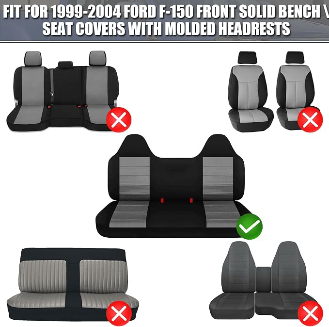 SAPUBK Custom-Fit Front Bench Seat Cover with Molded Headrests Replace for 1999-2004 Ford F-150 Pickup Seats, Knitted Fabric Composite Soft Foam Lining Airmesh Breathable Seat Cover