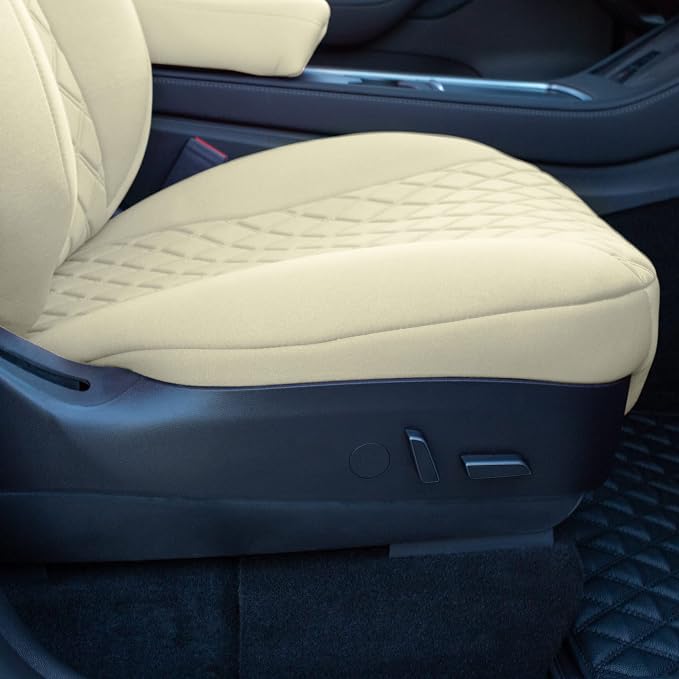 FH Group Custom Fit Car Seat Covers Specifically Made for 2020-2025 Tesla Model Y Ultraflex Neoprene Water Resistant Automotive Seat Covers - Full Set Solid Beige