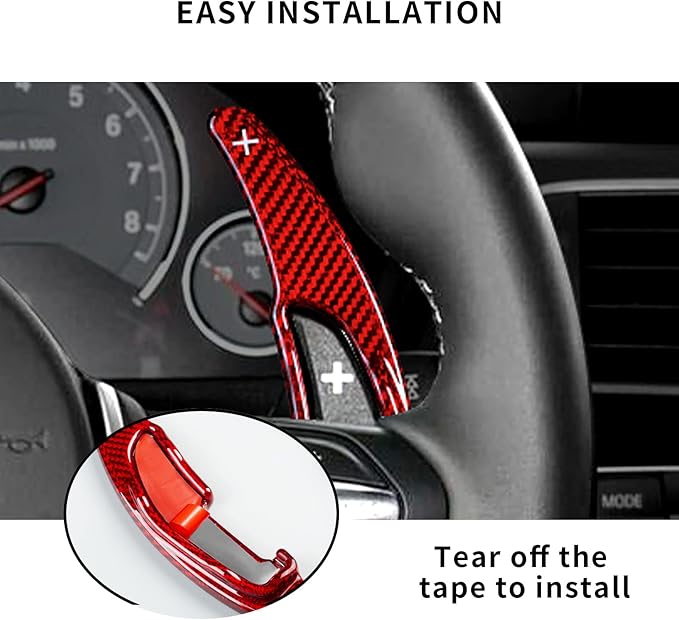 Real Glass Fiber Steering Wheel Paddle Shifter Compatible with BMW M2 M3 M4 M5 M6 X5M X6M, T-carbon Glossy Paddle Shifter Extension Cover Compatible with BMW M Series 2013-2018(Red)