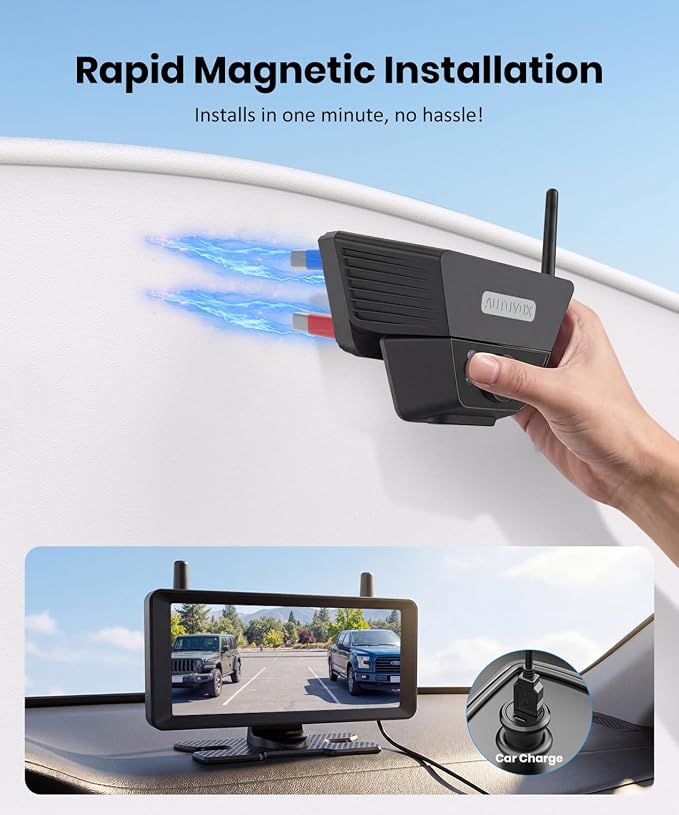 AUTO-VOX 2 Solar Magnetic Wireless Backup Camera Kit: Watch Rear and Side Views, Spot Cars and Pedestrians, 2 Min Easy Mount, 7.2 inch Split Screen, Back Up Camera for Truck RV Trailer Camper