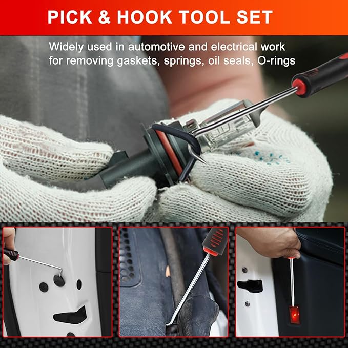 13 Pcs Precision Pick and Hook Tool Set with Clip Removal Plier Rivets Puller Fastener Remover Telescoping Magnetic Pickup Gasket Scraper for Electronics Maintenance Pick Tools Automotive Repair