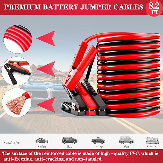 Car Emergency Roadside Tool Kit, Emergency Kits for Vehicles, Road Side Safety Assistance Kit ,With Jumper Cables for Car,Headlamp,Folding Shovel,Tow, Basic Automobile Road Side Kits for Men Women