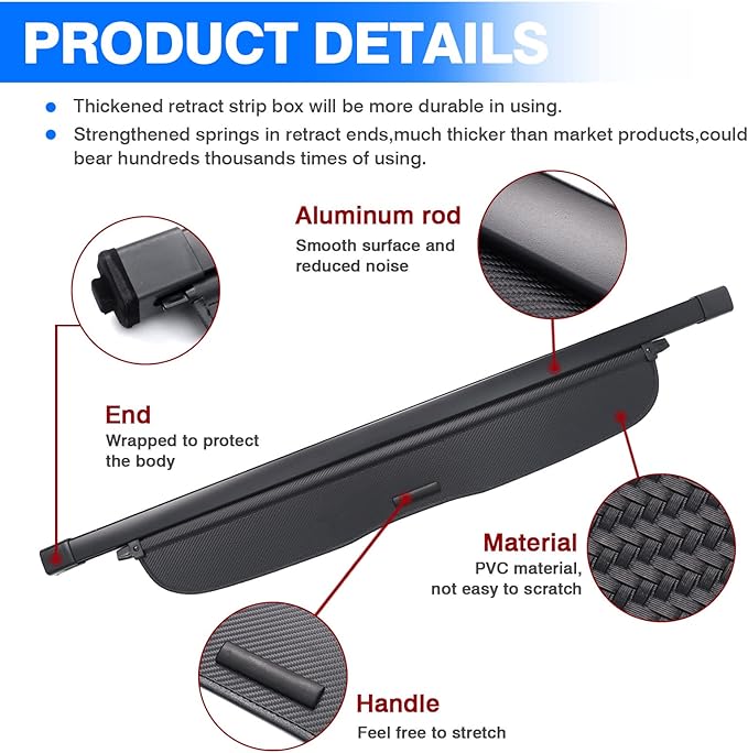 Powerty Retractable Cargo Cover for 2012-2016 Honda CRV, Canvas Texture Trunk Cover Privacy Screen Rear Security Shade for CR-V Accessories