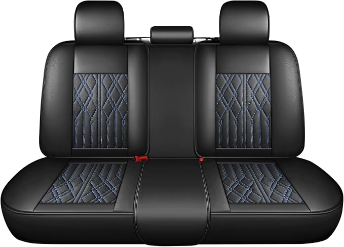 Huidasource Back Seat Covers, Waterproof Leather Rear Split Bench Car Seat Cover, Vehicle Seat Cushion Cover Protector Universal Fit for Most Cars Sedan Pickup Truck SUV(Back Row/Black&Blue)