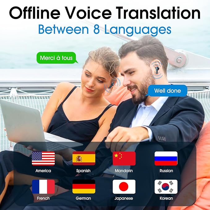 Language Translator Earbuds, Real Time Translation Earbuds 3-in-1 Translation 144 Languages & Accents LCD Touch Screen Open-Ear Design Language Translator Headphones with Digital Display-Black
