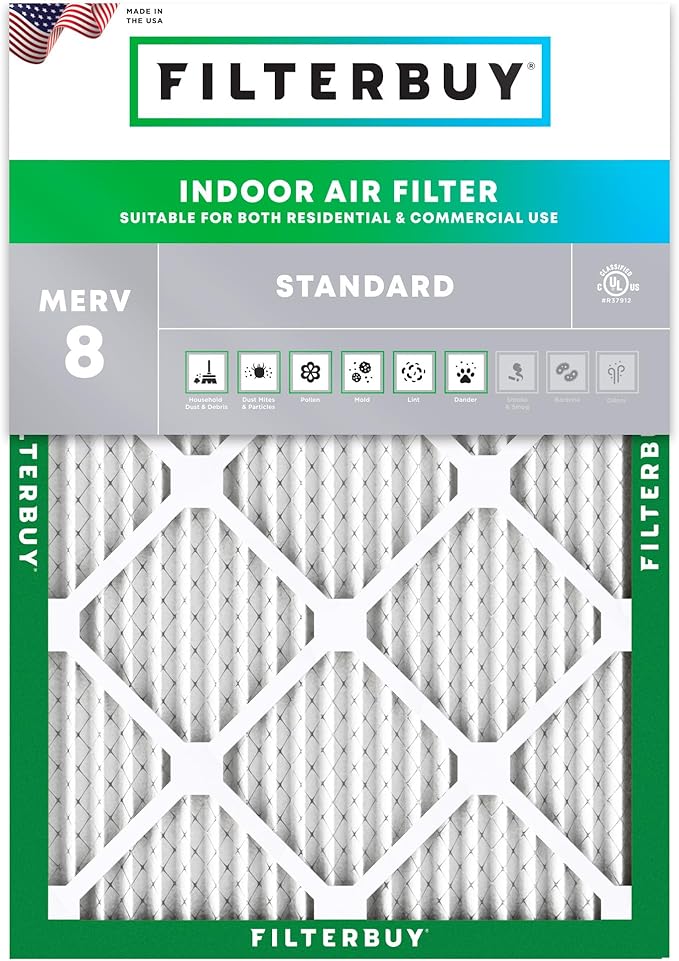 Filterbuy 22x24x1 Air Filter MERV 8 Essential Dust & Allergy Defense (1-Pack), Electrostatic Pleated HVAC AC Furnace Filters Replacement (Actual Size: 21.50 x 23.50 x 0.75)