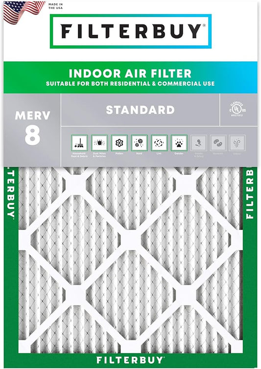 Filterbuy 8x14x1 Air Filter MERV 8 Essential Dust & Allergy Defense (1-Pack), Electrostatic Pleated HVAC AC Furnace Filters Replacement (Actual Size: 7.50 x 13.50 x 0.75)
