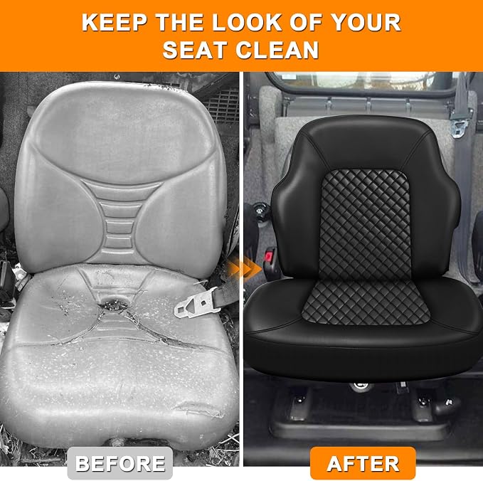 Industrial Vehicle Seat Cover for Skid Steer, Heavy Duty Leather Seat Cover, Compatible with John Deere, Caterpillar, Kubota, Bobcat, New Holland, Black