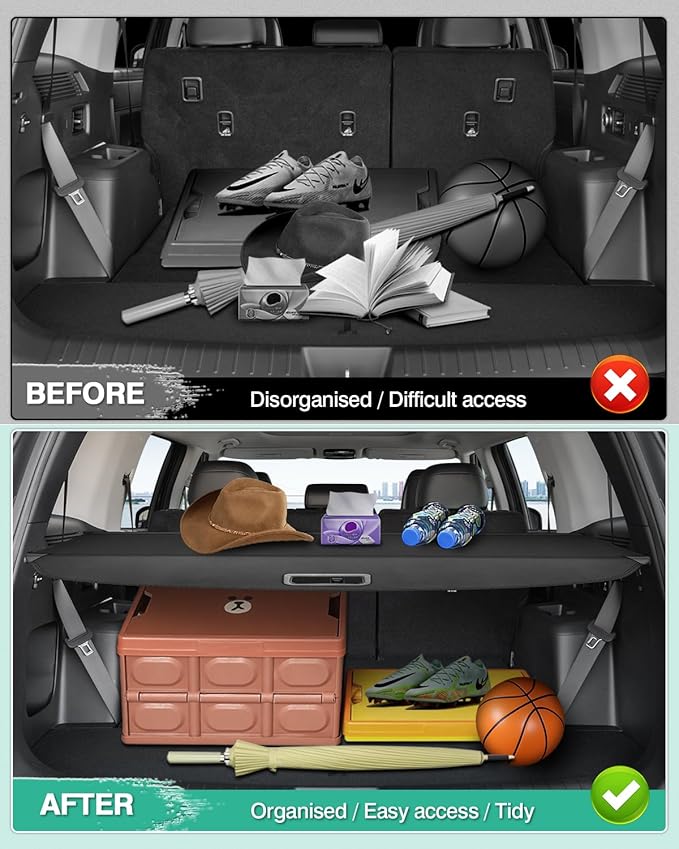 Powerty Cargo Cover for 2024 2025 2026 Hyundai Santa Fe Accessories Trunk Cover Retractable Trunk Shielding Shade Cargo Luggage Cover Black