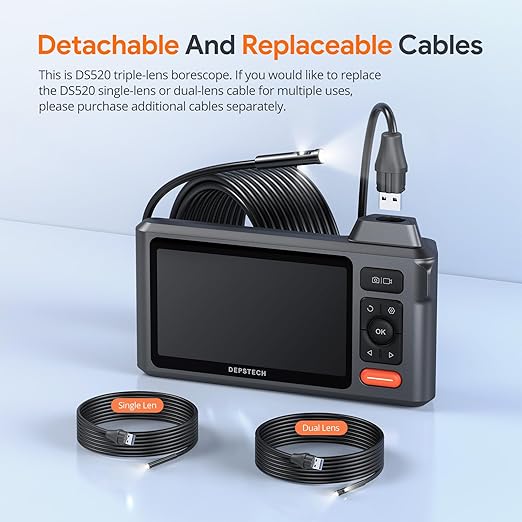 Triple Lens Endoscope Camera with Light, DEPSTECH 5" IPS Screen Endoscope Camera, 1080P Sewer Camera & Split Screen, 180° Rotation, IP67 Snake Cable, 8 Lights, Gadget for Automotive Mechanical Repair