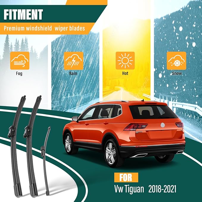 Windshield Wiper Blades Replacement for VW Volkswagen Tiguan 2018 2019 2020 2021 Original Factory Quality Front Rear Wiper Blade Set - 25" 22" 15" (Set of 3)