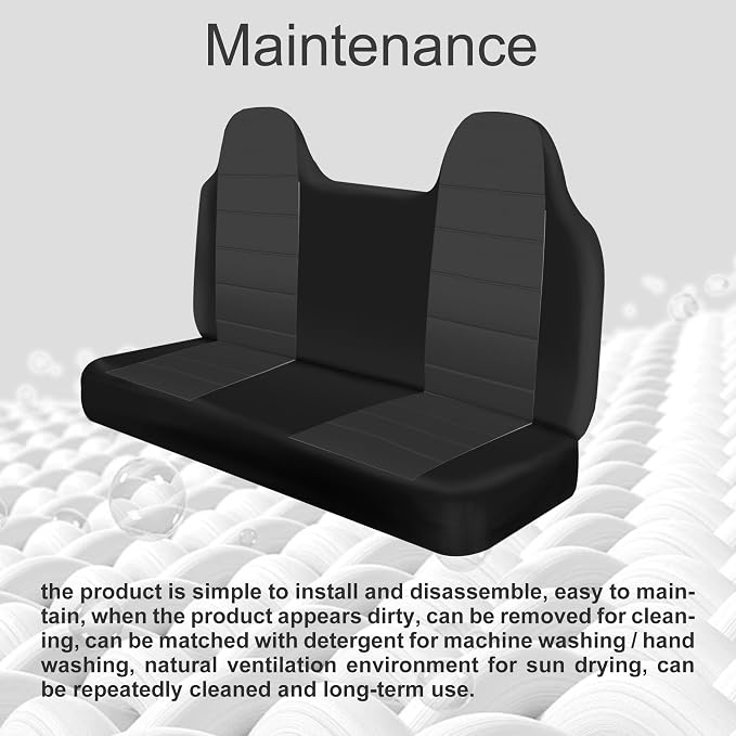 Custom Bench Seat Covers for Ford F150 F250 F350 1992 1993 1994 1995 1996 1997 1998 Heavy Duty Cloth Protector Interior Accessories，Waterproof & Machine Washable - Black