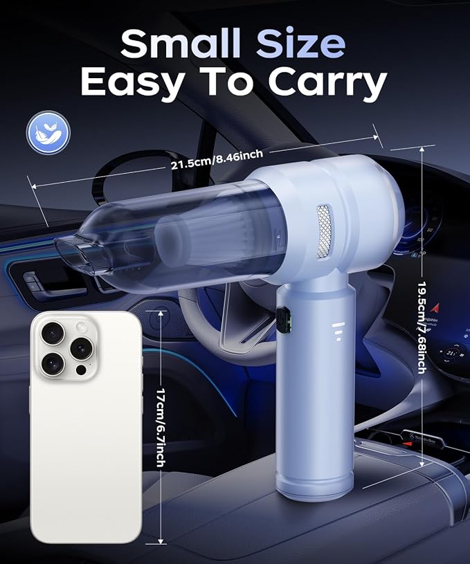 VNOST Car Vacuum,3 Suction Modes,Portable Mini Cordless Cleaner with 50000pa Suction Power,Type-C Charge,Handheld Vacuum for Home,Car,Birthday Gifts for Men Dad Husband(Blue)