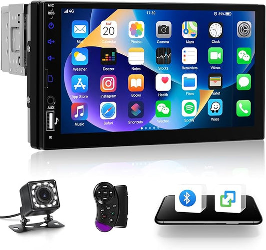 [Upgrade] Single Din Car Stereo with Bluetooth,7 Inch Touch Screen 1 Din Car Radio with FM Radio EQ Mirror Link SWC USB/TF/Aux-in Ports+Backup Camera
