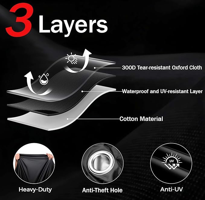 300D Heavy Duty Motorcycle Cover Waterproof Outdoor, Quad Cover for BMW, Harley, Yamaha, Lined with Cotton, Touring, Sportbike, Scooter, Powersports Vehicle Covers, L Silver