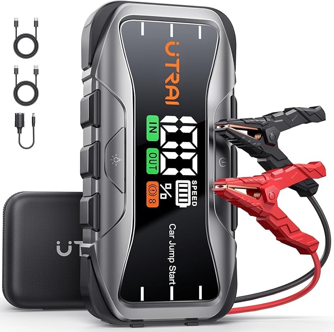UTRAI 8000A Portable Jump Starter for Car, 12V Jump Box for Car Battery, All Gas & 12L Diesel Engines, 27000mAh Jump Pack with 65W USB-C Fast Charging, 2 USB & DC Output, 600LM LED Flashlight
