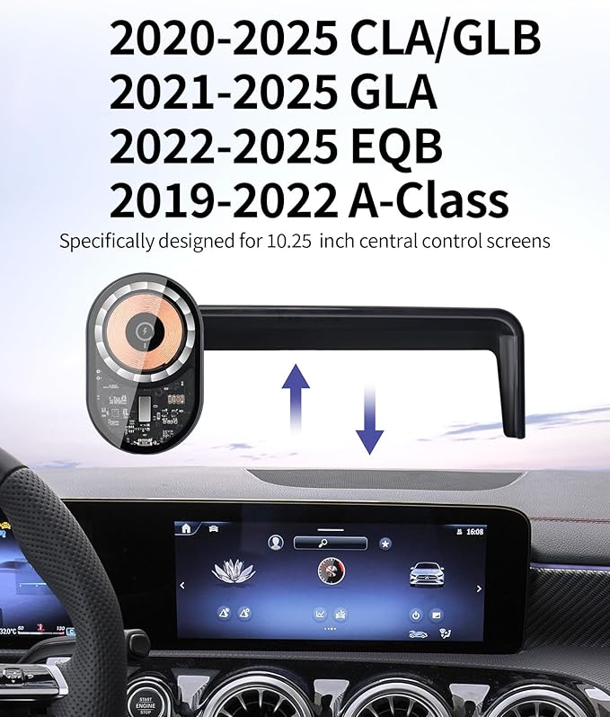Wireless Charging Car Phone Holder for Mercedes Benz CLA-Class 2020-2025/GLB-Class 2020-2025/GLA-Class 2021-2025/A-Class 2019-2022/EQB 2022-2025, 10.25" Screen Fixed Clip