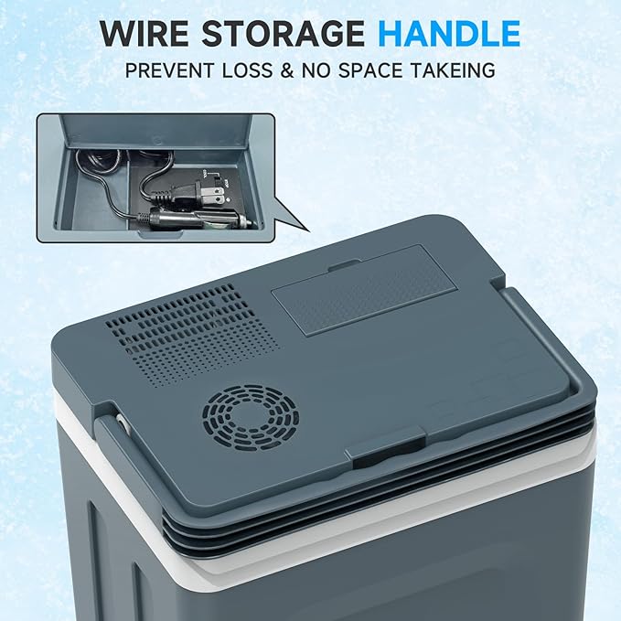 TopAutoGear 25L Portable Electric Cooler & Warmer, Small Refrigerator with Handle, 110V AC and 12V DC Car Fridge, Camping/Outdoor/Travel Cooler for Vehicles & Trucks, Grey