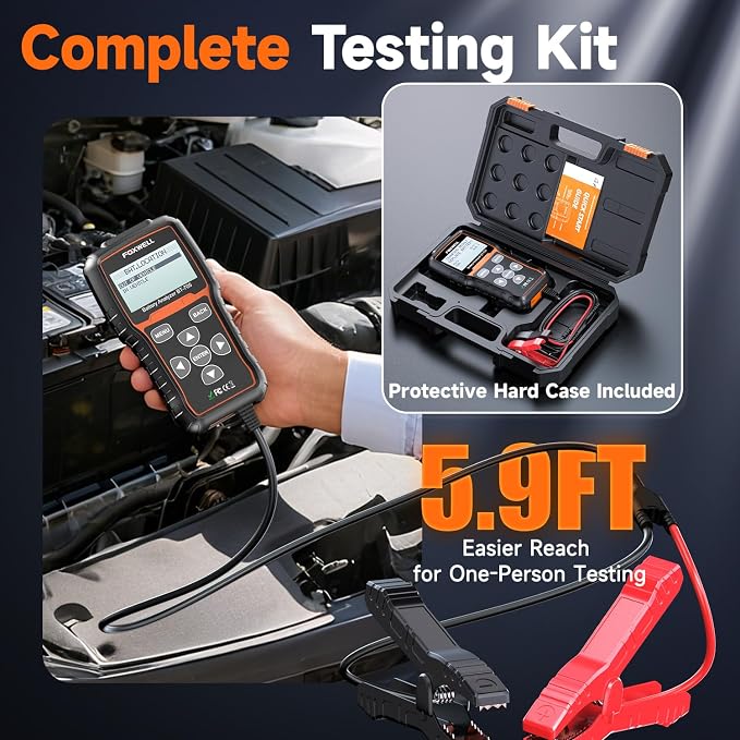 FOXWELL BT705 Car Battery Tester 24V 12V, Professional Alternator Tester, Automotive 100-2000CCA Load Tester, Digital Cranking Charging System Analyzer with High Accuracy for Trucks, RVs & Boats