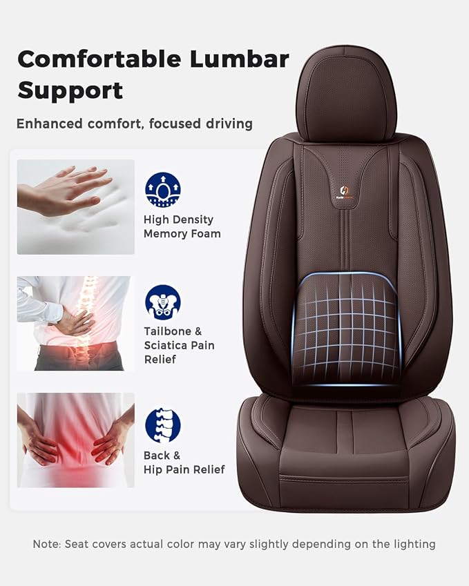 Huidasource Coffee Seat Covers Luxury Nappa Leather, Car Seat Cover with Velcro Adjustable, Airbag, Lumbar Support, Cooling and Heating, SUV Seat Covers Universal Fit for Most Cars SUV Trucks, Coffee