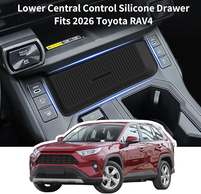 Silicone Drawer Style Central Console Storage Box for Toyota RAV4 2026 XSE SE Limited, Center Console Organizer Tray for RAV4 Interior Accessories