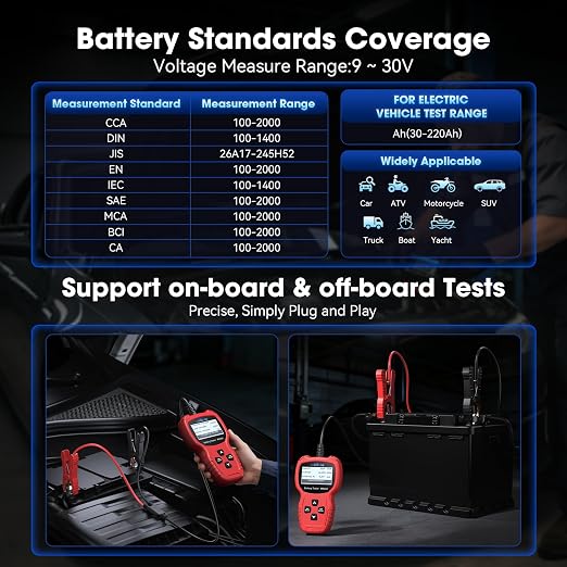 MA500 Car Battery Tester, 9V - 30V Digital Automotive Alternator Meter Diagnostic Tool 100-2000 CCA Load Capacity Auto Charging & Cranking Analyzer for Car Truck Motorcycle Boat RV ATV Yacht