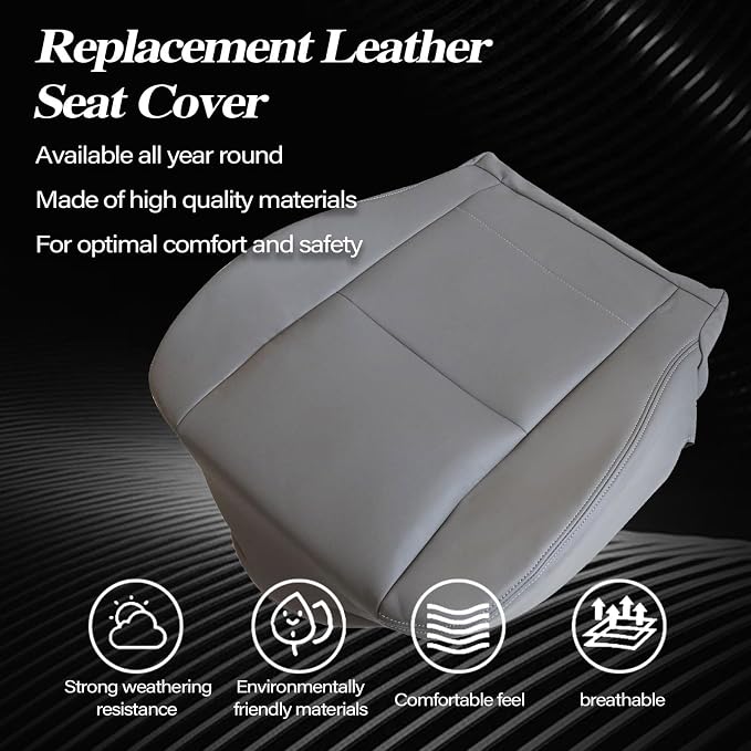 SecosAutoparts 6-Piece Front Driver & Passenger Bottom & Top & Headrest Microfiber Leather Seat Covers Replacement Compatible with Toyota Sequoia 2001-2007 & Tundra 2000-2004, Gray, Custom Fit
