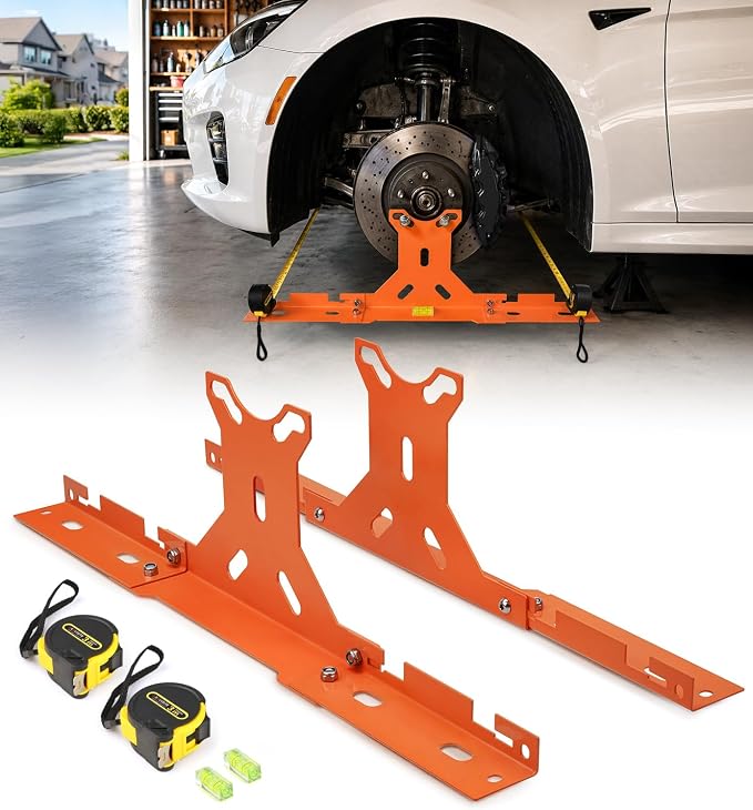 Wheel Toe Alignment Tool Kit for at Home DIY Garage Use, Stainless Steel Toe Plates with Dual Tape Measures, Quick Front-End Toe Check for Automotive Cars Trucks SUVs-Orange (Patent Design)