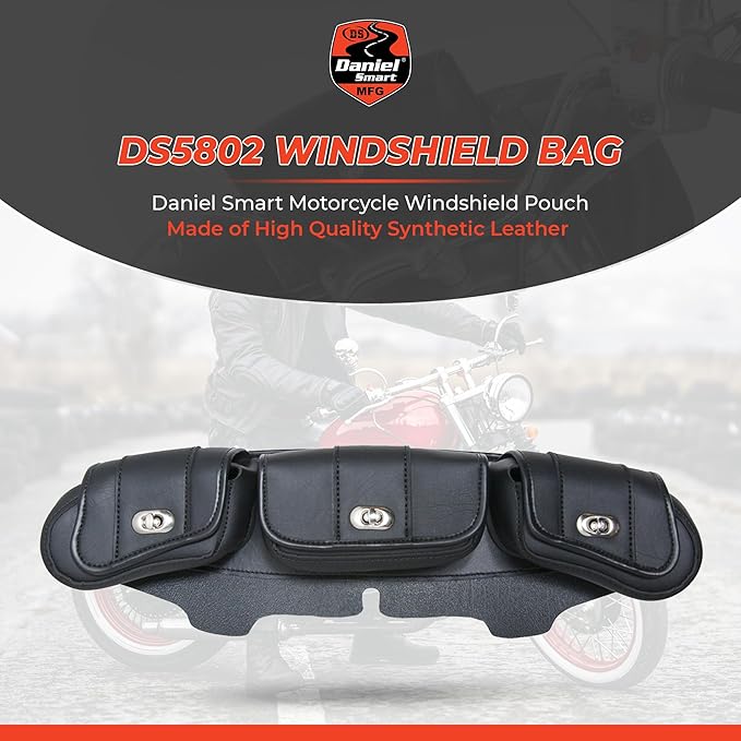 Daniel Smart Motorcycle Windshield Bag for Harley Touring 1996-2013, 3-Pocket Waterproof Windscreen Bag Compatible with Electra Glide, Street Glide FLHX FLH, Trike Models (3-Pockets with Twist Lock)