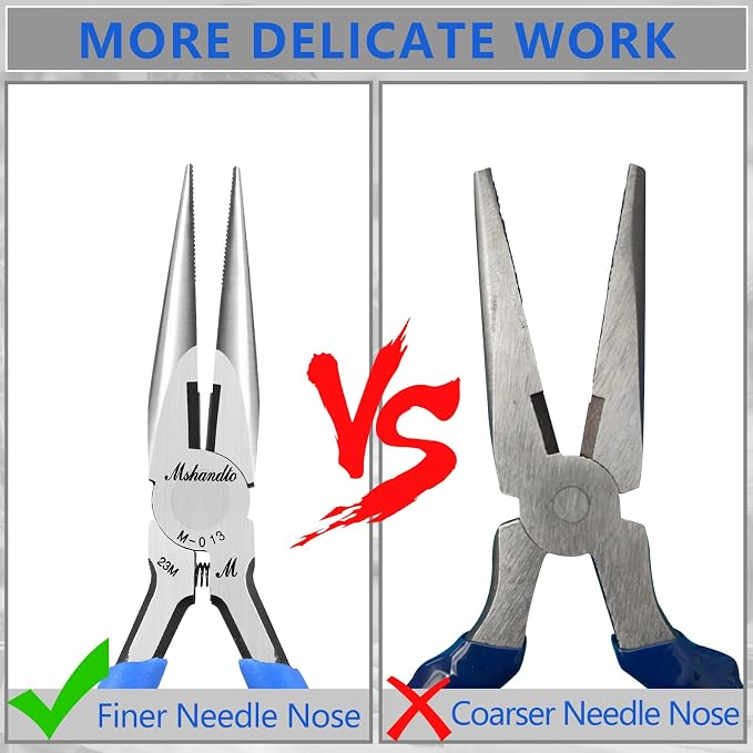 Needle Nose Pliers Set, mshandto 5" Long Nose Pliers for Wire Bending, 10 Pack High Carbon Steel Needle Nose Pliers, Serrated Jaw Pliers for Jewelry Making, Electronics, Object Grasping, Craft Making