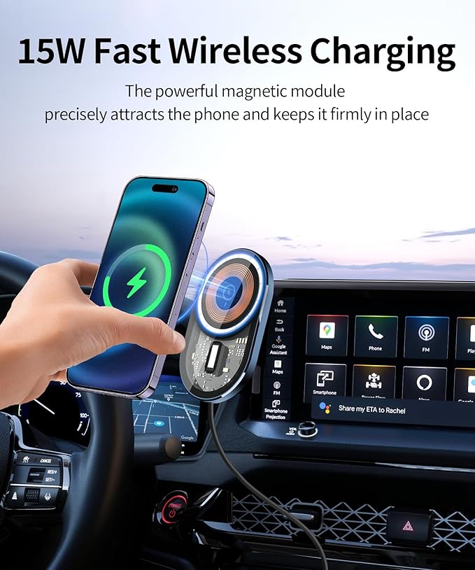 Wireless Charging Car Phone Holder for Honda Accord/Hybrid 2023-2026, 12.3" Screen Fixed Clip, 360° Rotation Car Phone Mount Compatible with MagSafe